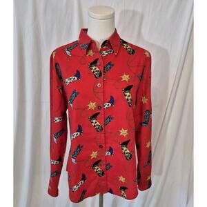 Vintage RoughRider Womens Red Cowboyboots Button-Up Blouse Small